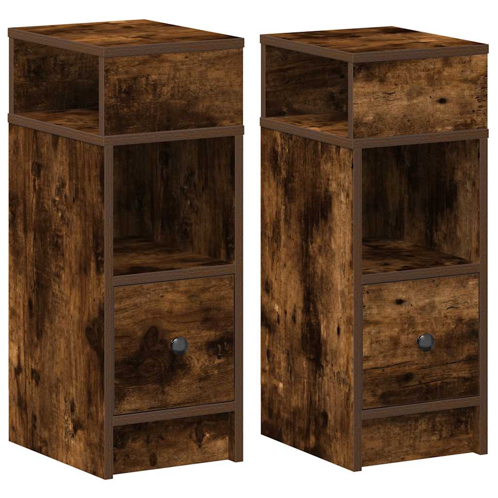 Comodini 2 pz con Cassetto Rovere Fumo 25x31x66 cm