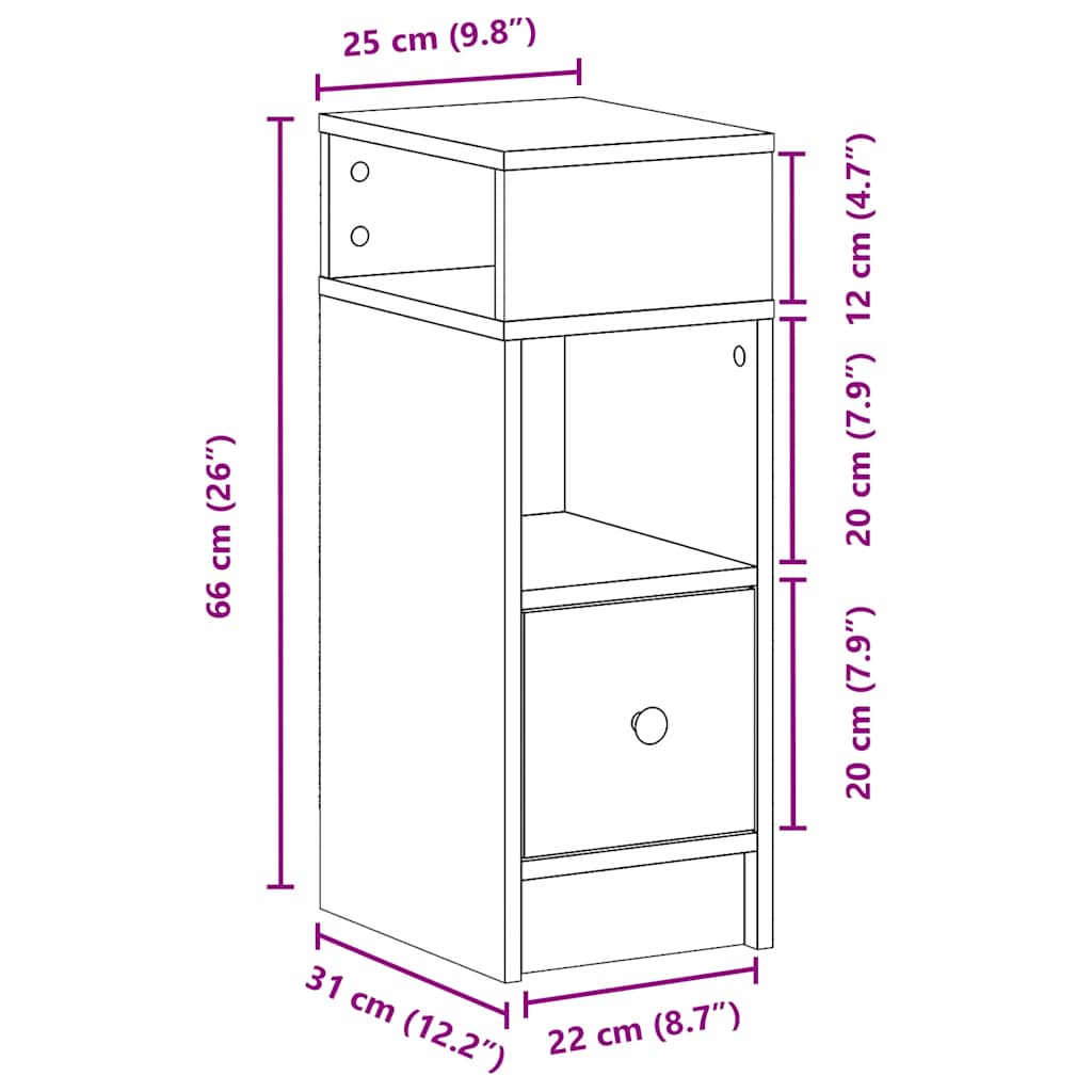 Comodino con Cassetto Grigio Sonoma 25x31x66 cm