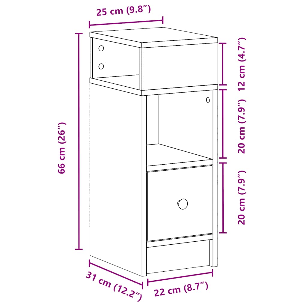 Comodino con Cassetto Rovere Artigianale 25x31x66 cm