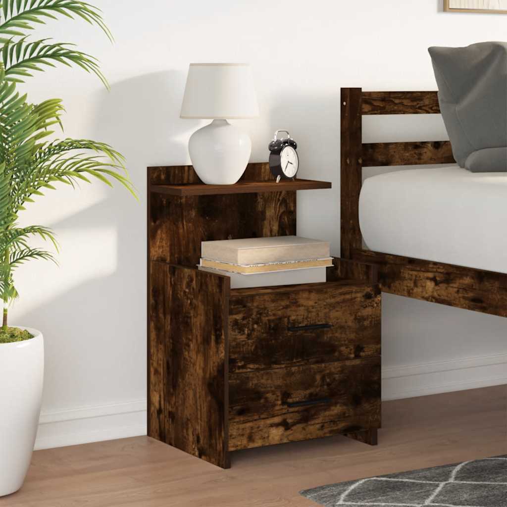 Comodino con 2 cassetti Rovere Affumicato 40x36,5x62 cm