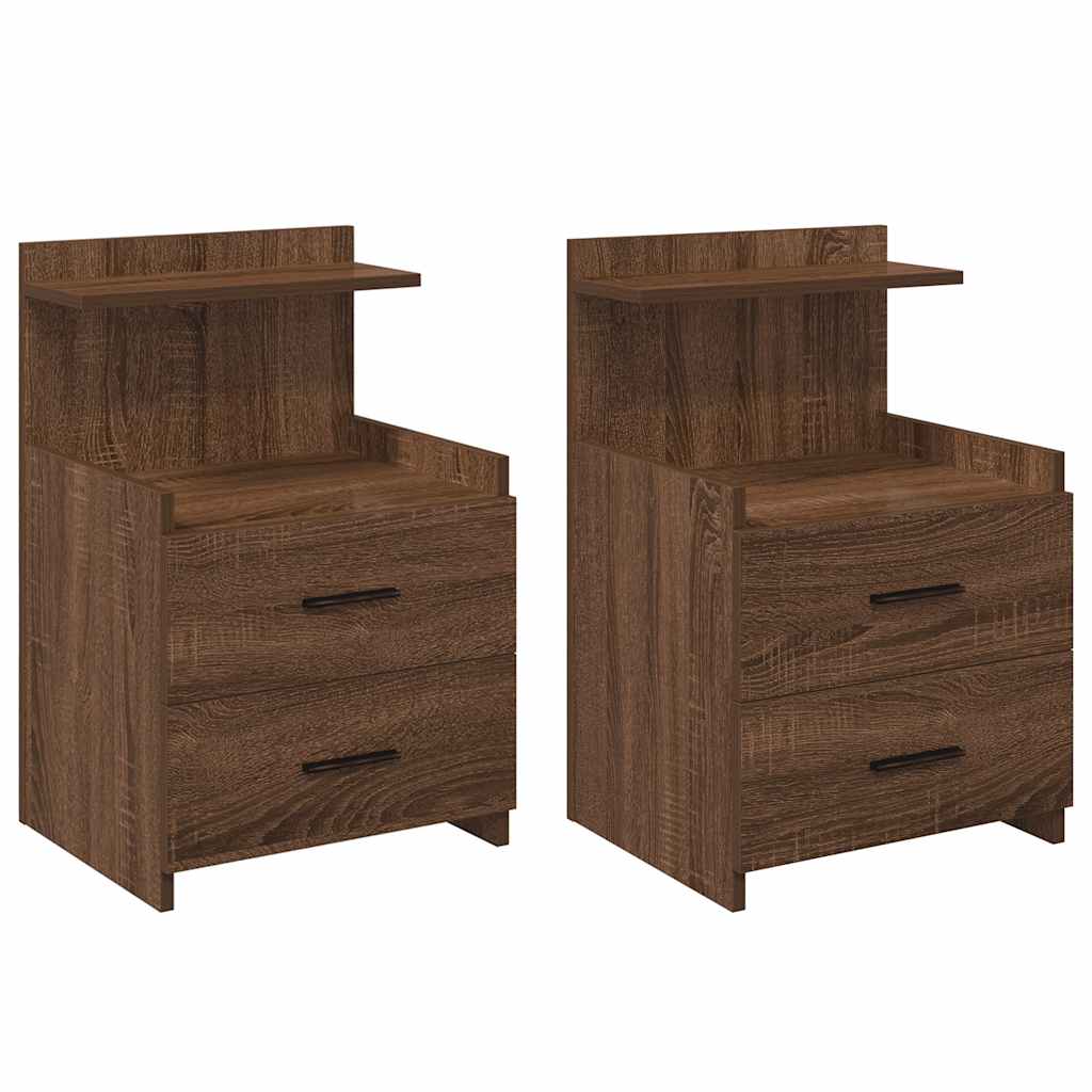 Comodini 2 pz con 2 cassetti in rovere marrone 40x36,5x62 cm