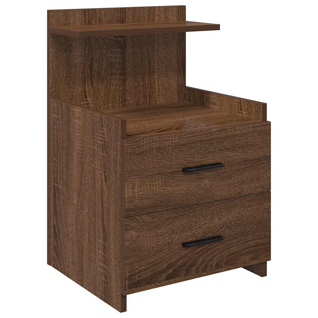 Comodini 2 pz con 2 cassetti in rovere marrone 40x36,5x62 cm