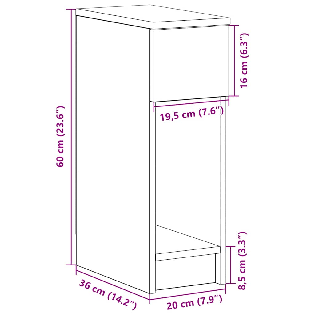 Comodino con Cassetto Legno Antico 20x36x60 cm