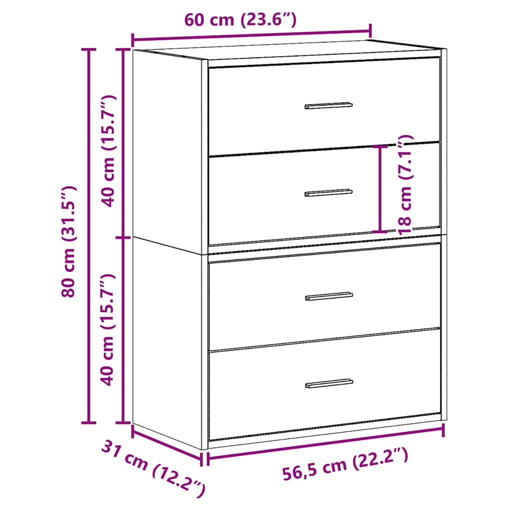 Armadi con 2 Cassetti 2 pz Legno Antico 60x31x40 cm Truciolato - homemem39