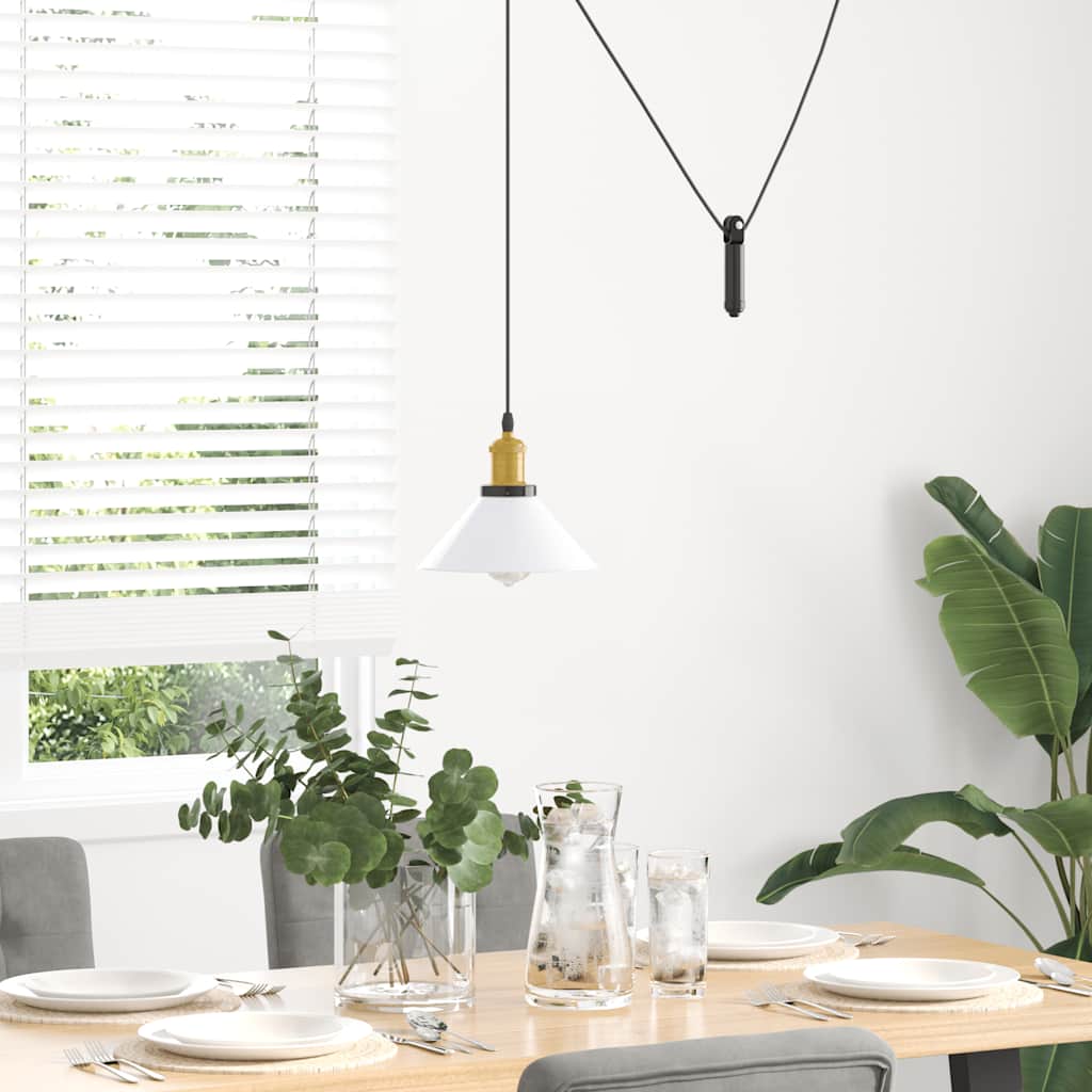 Lampada Sospensione Regolabile E27 Bianco Lucido Ø22cm Metallo - homemem39