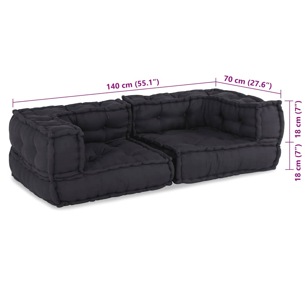 Divano Modulare a 2 Posti Antracite 140x70x36 in Tessuto