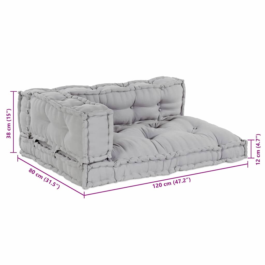Cuscino per Divano Pallet 3 pcs Grigio 120 x 80 x 38 cm Tessuto | homemem39