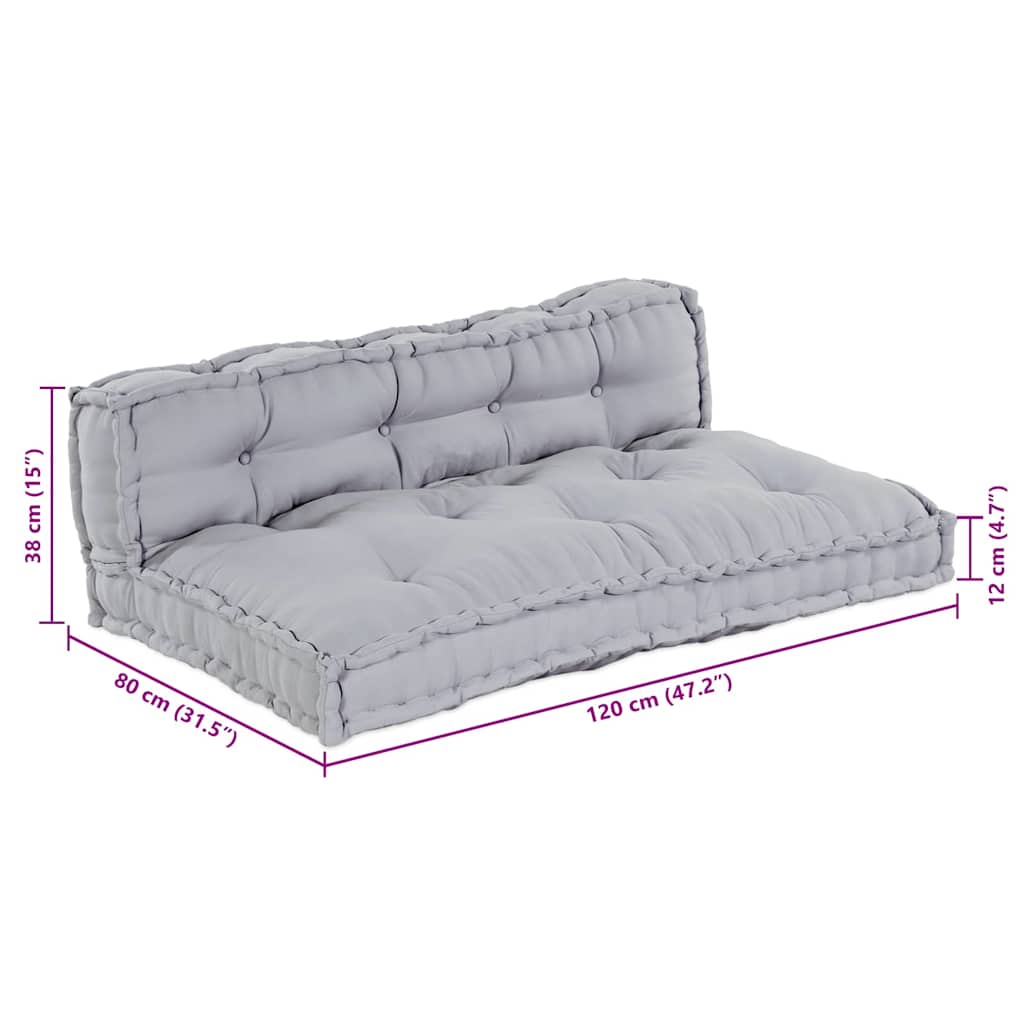 Cuscino per Divano Pallet 2 pcs Grigio 120 x 80 x 38 cm Tessuto | homemem39
