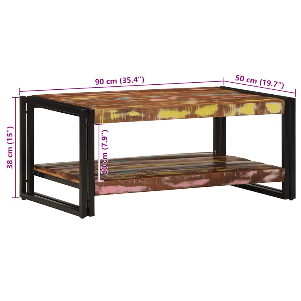 Tavolino Salotto Multicolore 90x50x38cm Legno Massello Recupero | homemem39