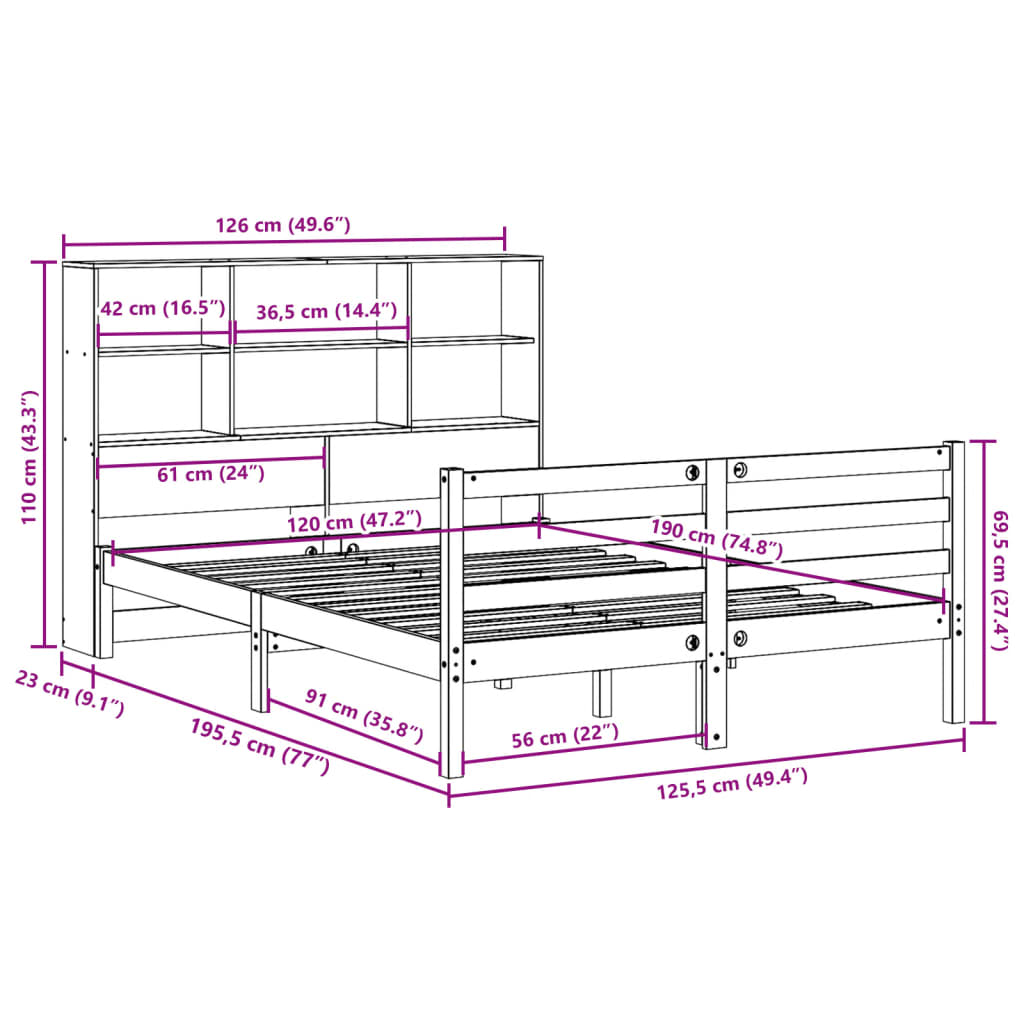 Letto Libreria senza Materasso Marrone Cera 120x190 cm Legno | homemem39