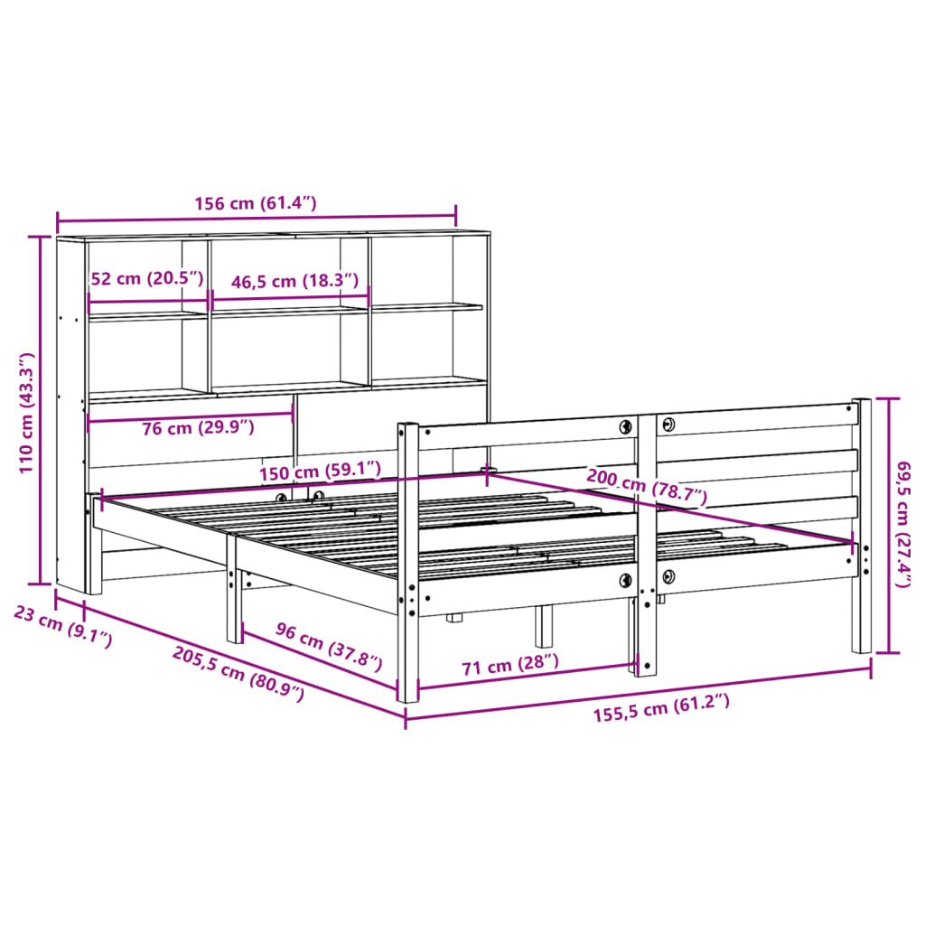Letto Libreria senza Materasso Marrone Cera 150x200 cm Legno | homemem39