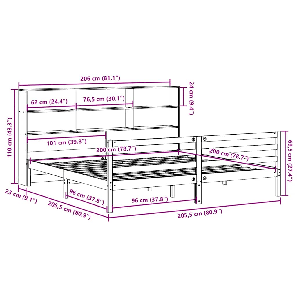 Letto Libreria senza Materasso Marrone Cera 200x200 cm Legno | homemem39