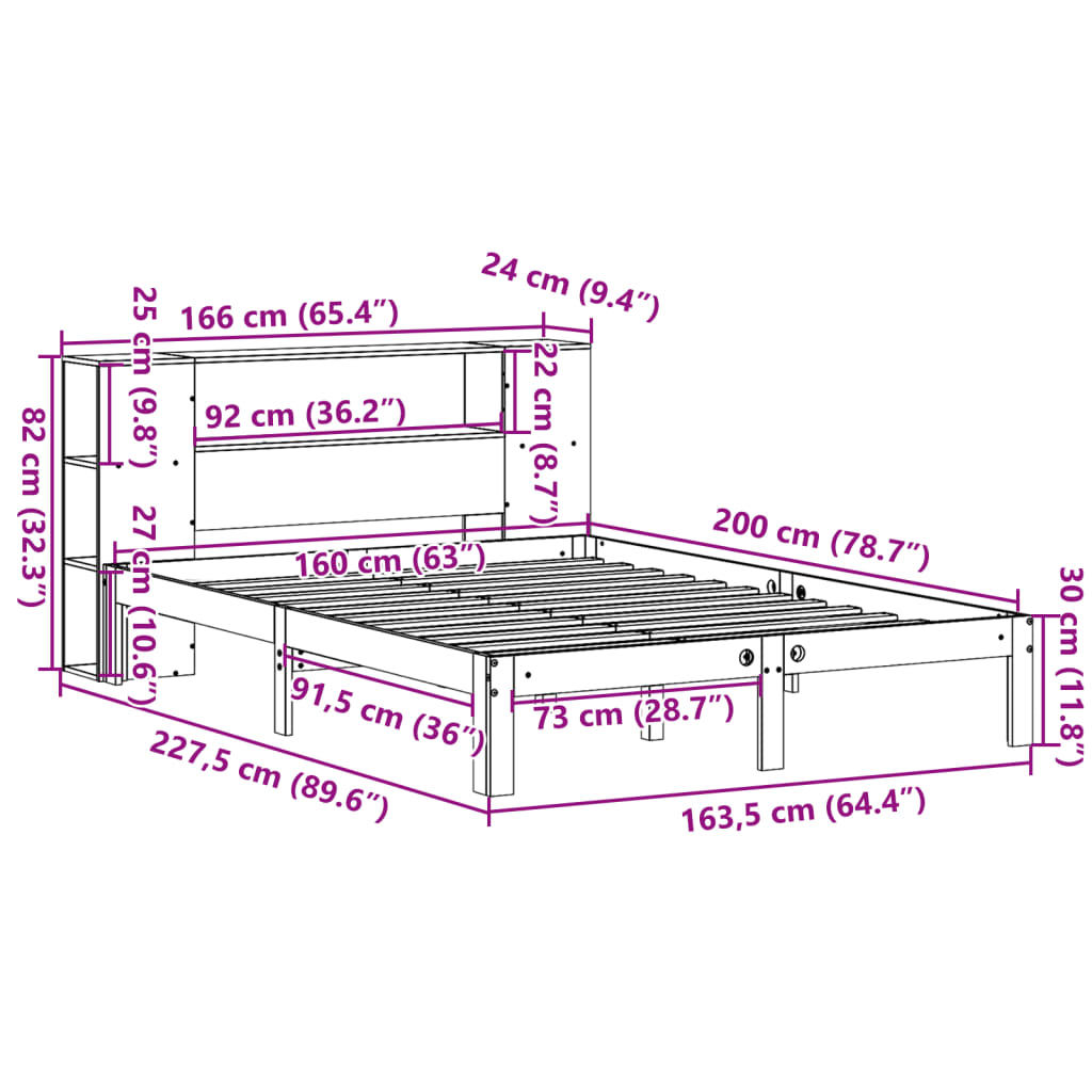 Letto Libreria senza Materasso Bianco 160x200 cm Legno di Pino | homemem39