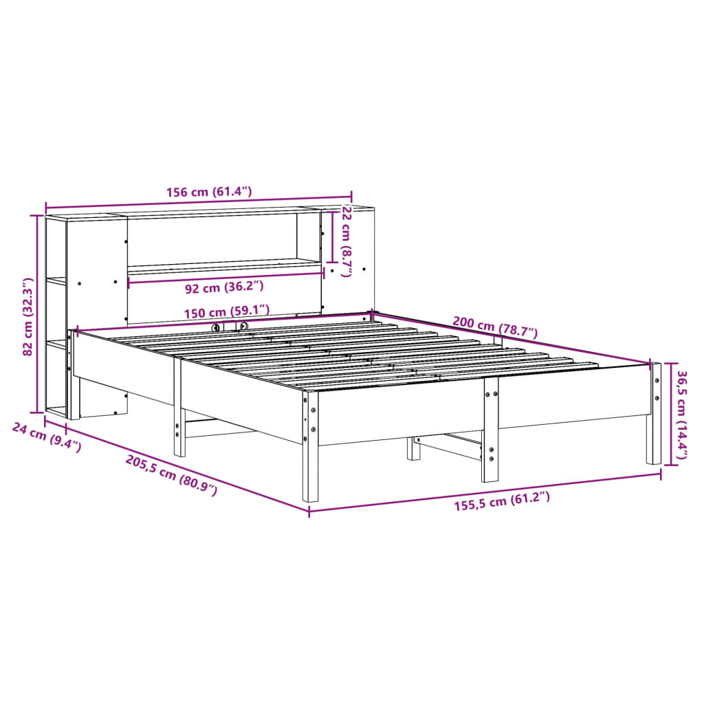 Letto Libreria senza Materasso Bianco 150x200 cm Legno di Pino | homemem39