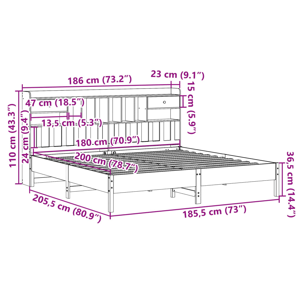 Giroletto con Libreria senza Materasso 180x200 cm in Legno Pino | homemem39