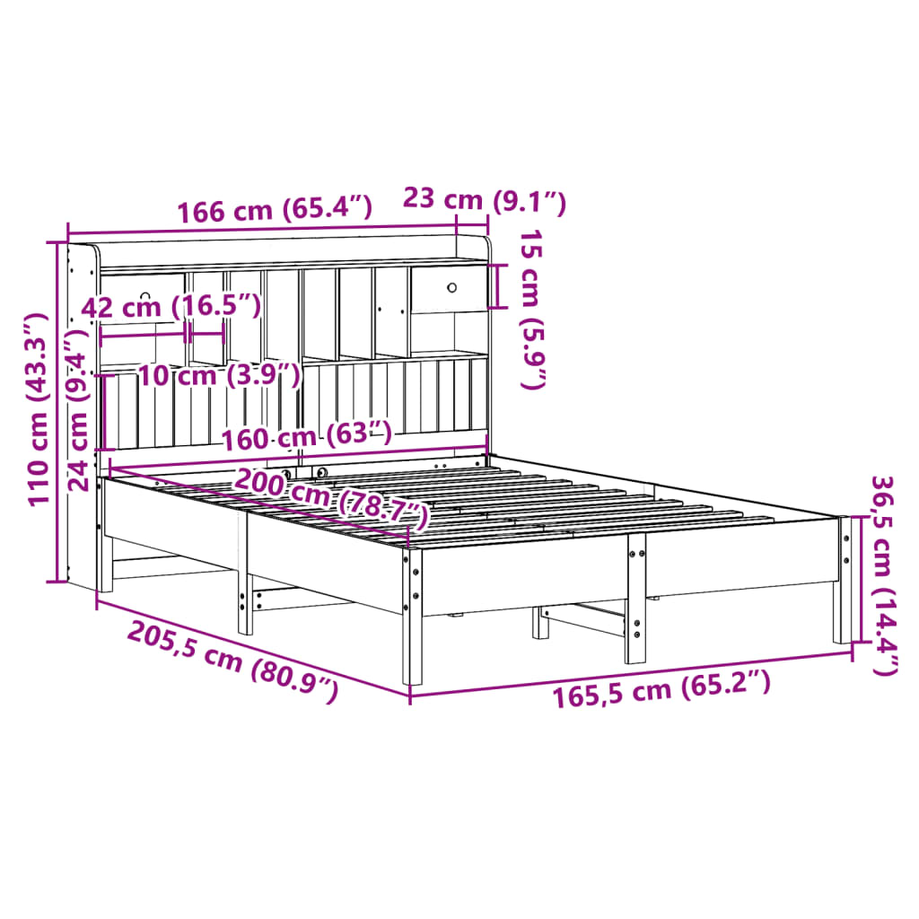Letto Libreria senza Materasso Bianco 160x200 cm Legno di Pino | homemem39