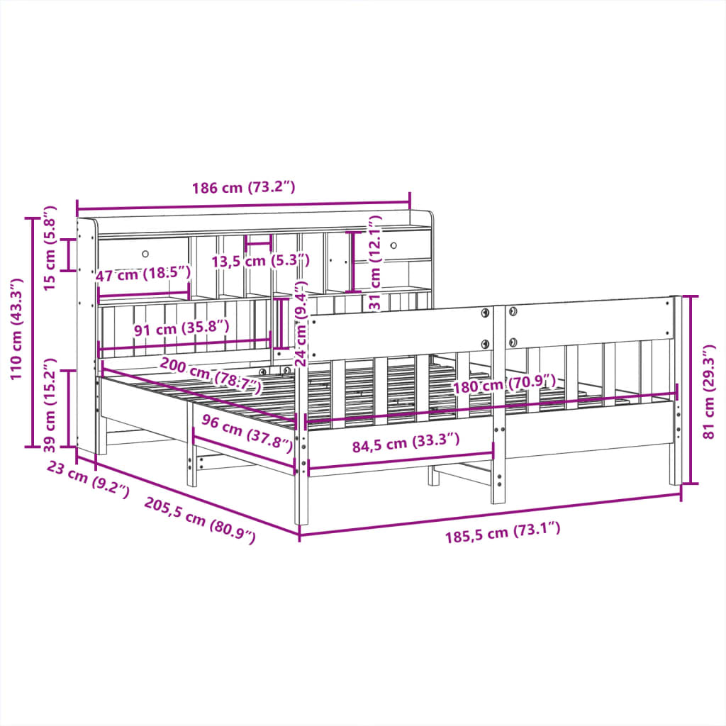Giroletto senza Materasso Bianco 180x200 cm Legno Massello Pino | homemem39