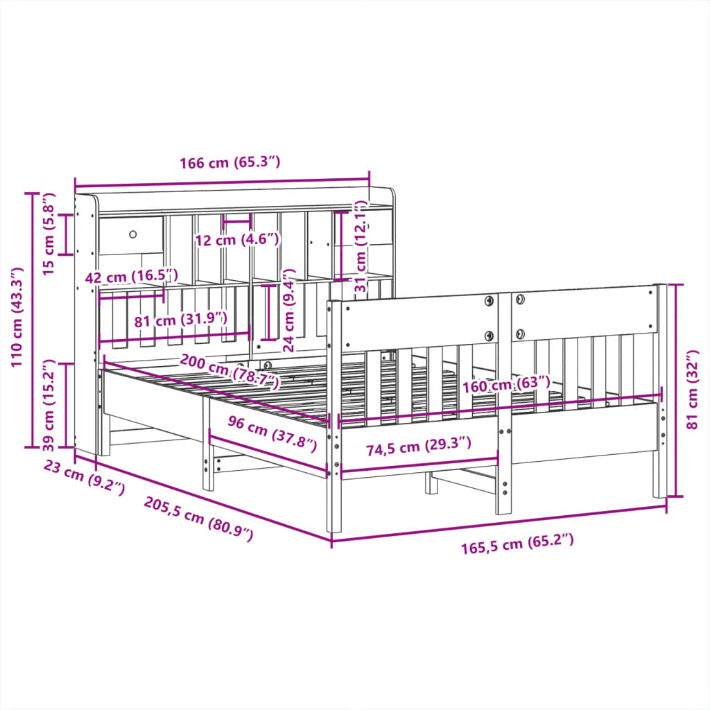 Giroletto senza Materasso Marrone Cera 160x200 cm Legno di Pino | homemem39