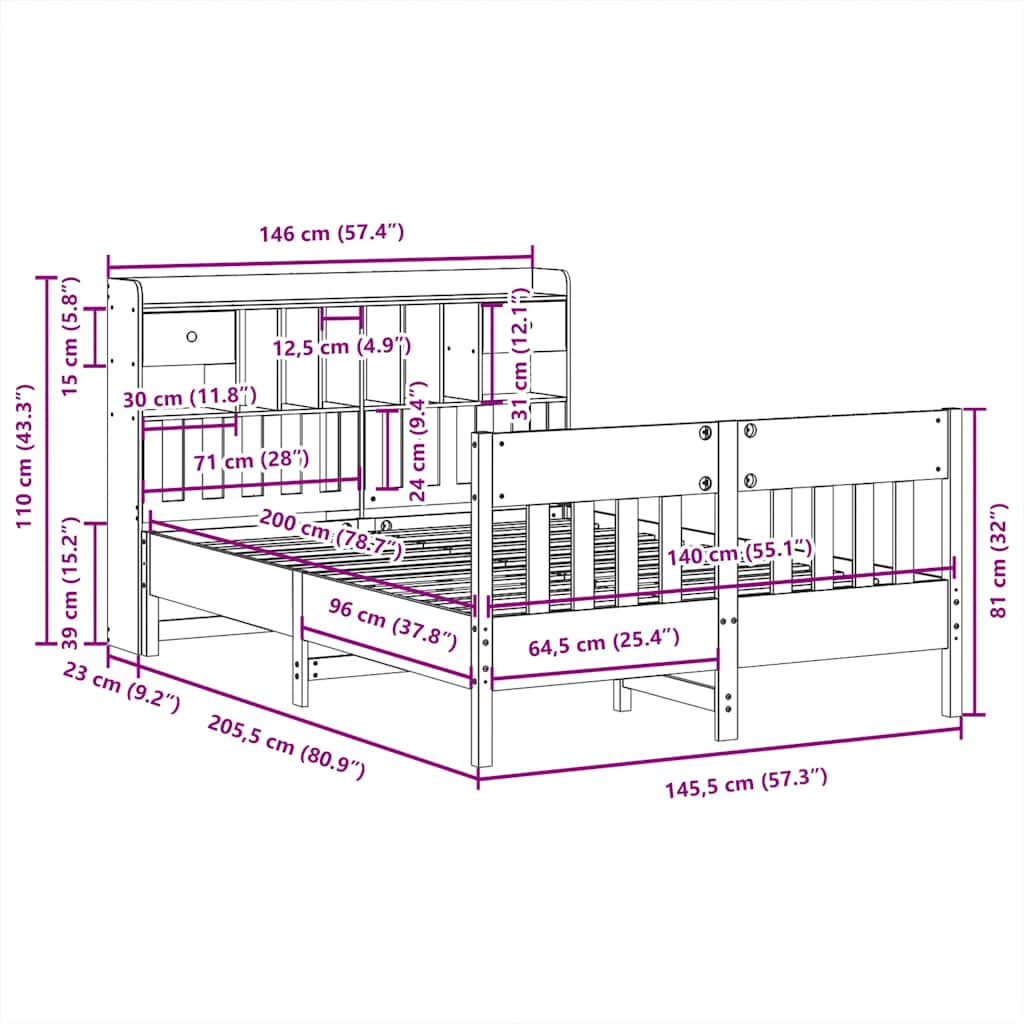 Giroletto senza Materasso Bianco 140x200 cm Legno Massello Pino | homemem39