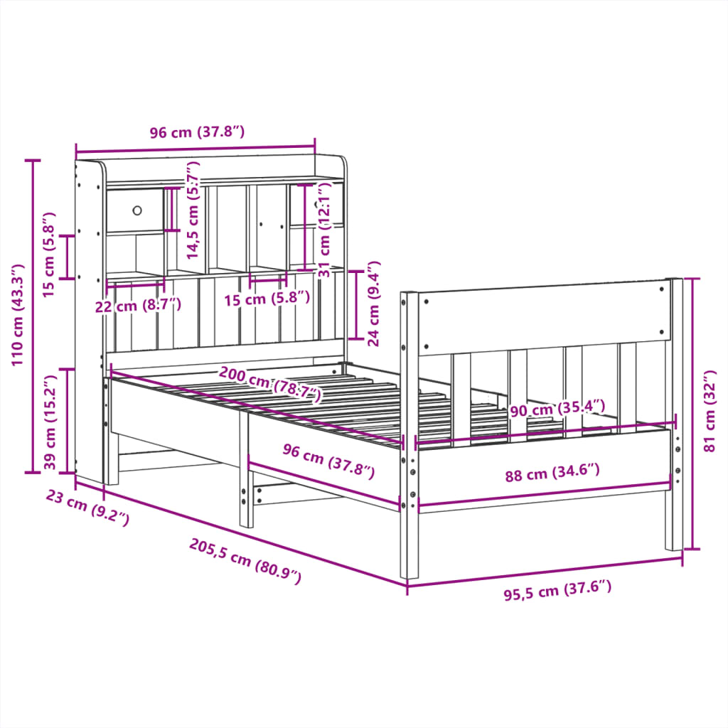 Giroletto senza Materasso Bianco 90x200 cm Legno Massello Pino | homemem39