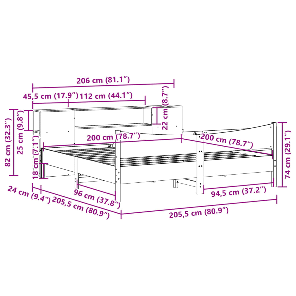 Giroletto senza Materasso Marrone Cera 200x200 cm Legno di Pino | homemem39