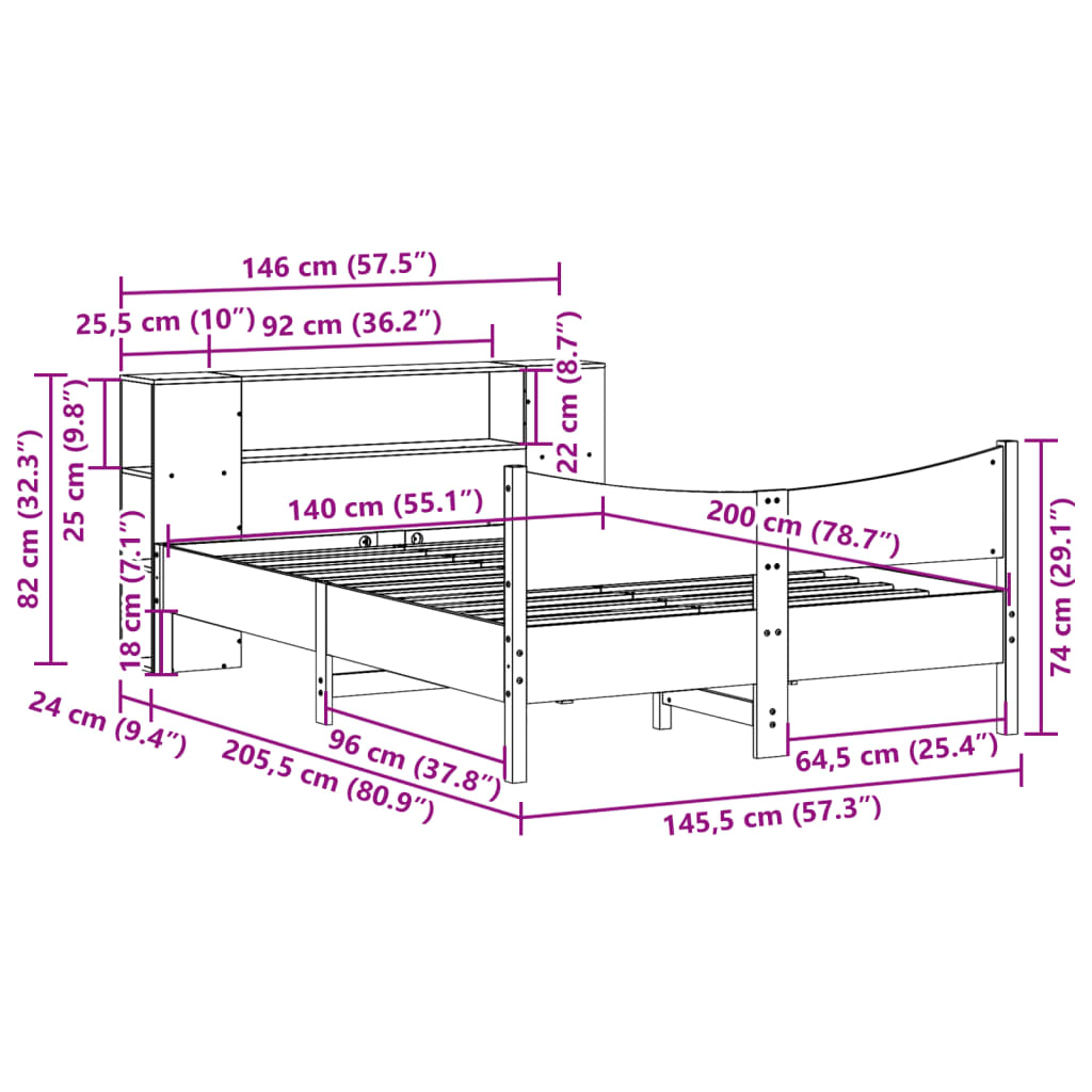 Giroletto senza Materasso Bianco 140x200 cm Legno Massello Pino | homemem39