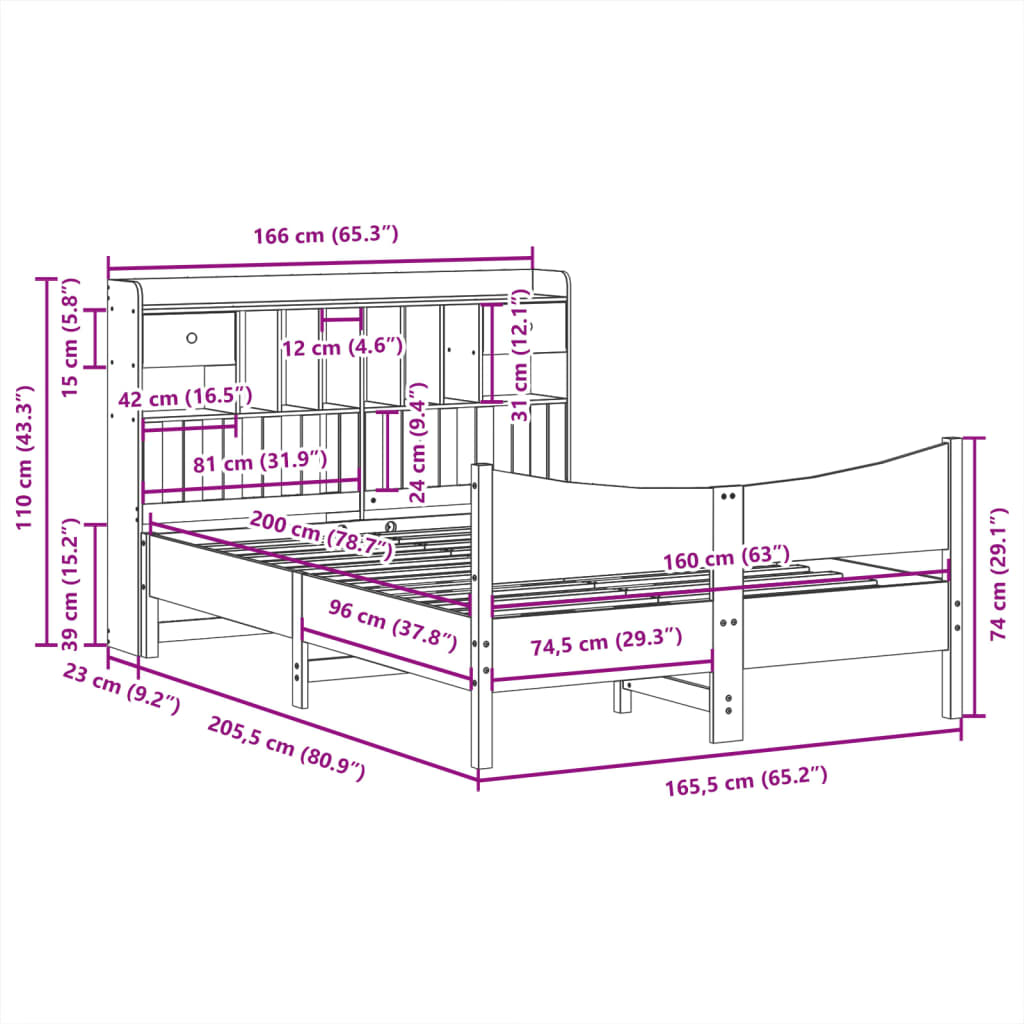 Giroletto senza Materasso Marrone Cera 160x200 cm Legno di Pino | homemem39