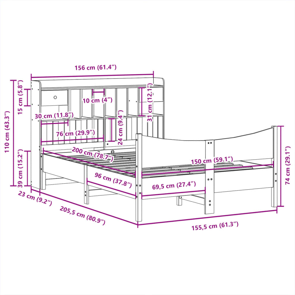Giroletto senza Materasso Bianco 150x200 cm Legno Massello Pino | homemem39