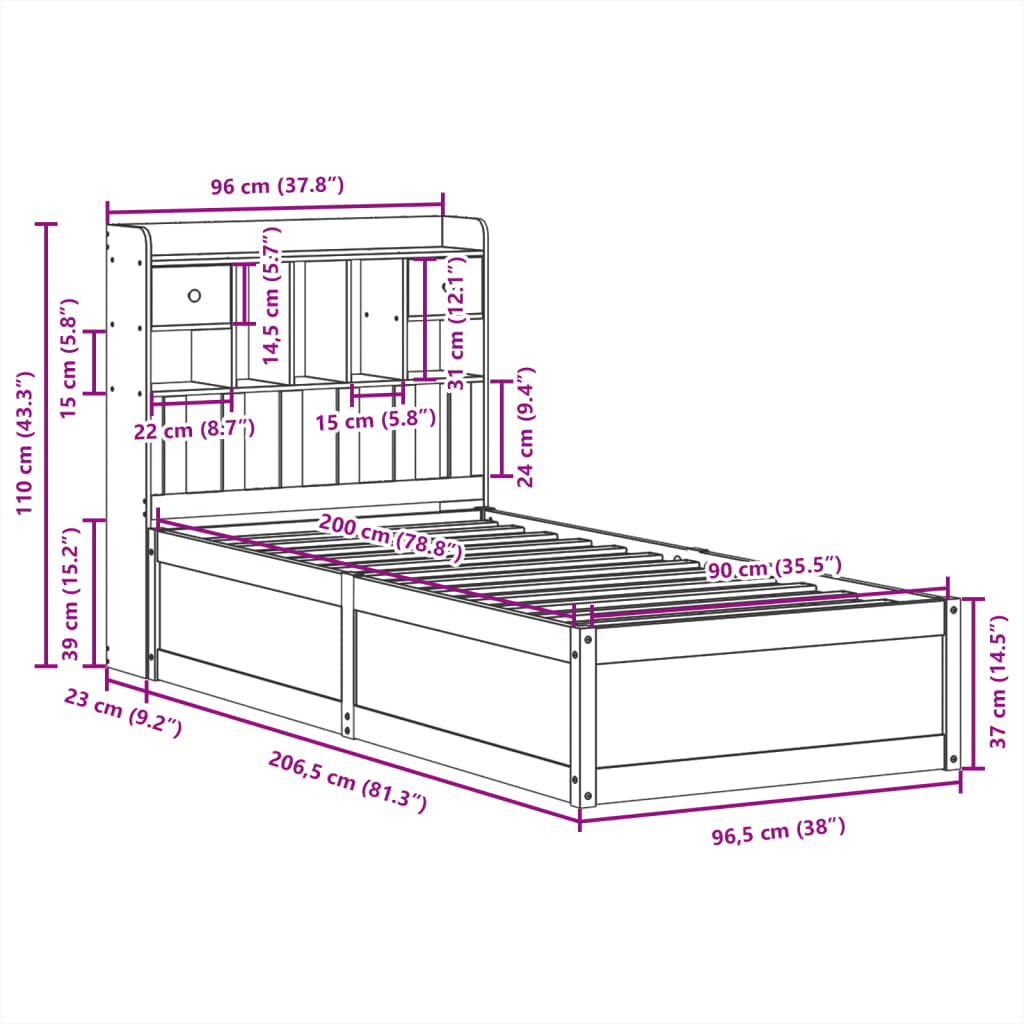 Giroletto senza Materasso Bianco 90x200 cm Legno Massello Pino | homemem39