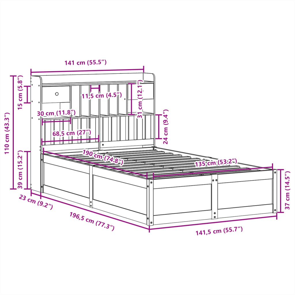 Letto senza Materasso Bianco 135x190 cm Legno Massello di Pino | homemem39
