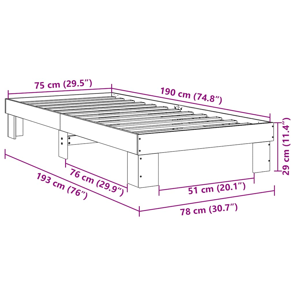 Struttura Letto Senza Materasso 75x190 cm in Legno di Rovere | homemem39