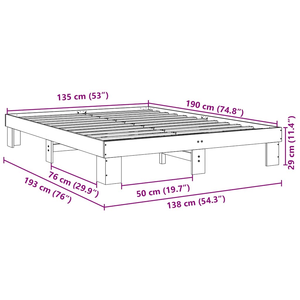 Struttura letto senza materasso 135x190 cm in legno massello di rovere | homemem39