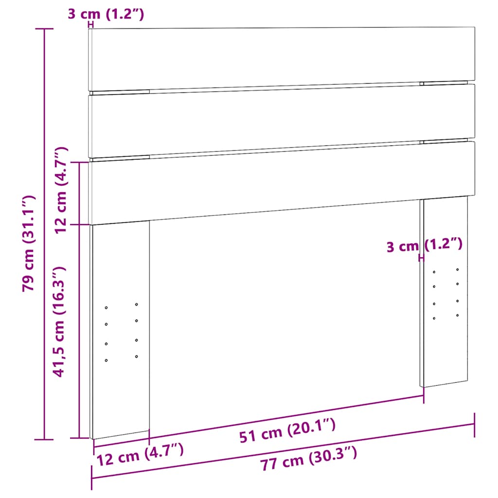 Testiera 75 cm in Legno Massello di Rovere - homemem39