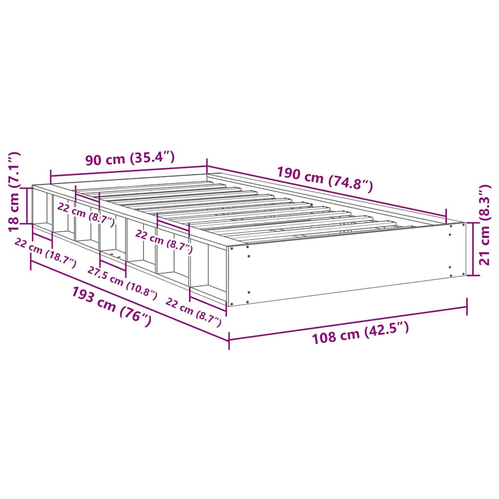 Struttura Letto Senza Materasso 90x190 cm in Legno di Rovere | homemem39