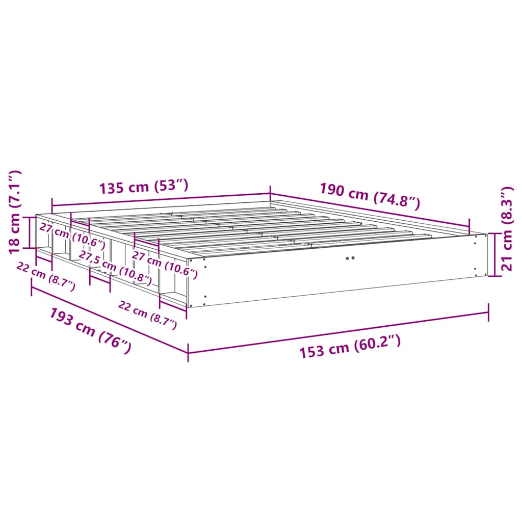 Struttura Letto Senza Materasso 135x190 cm in Legno di Rovere | homemem39