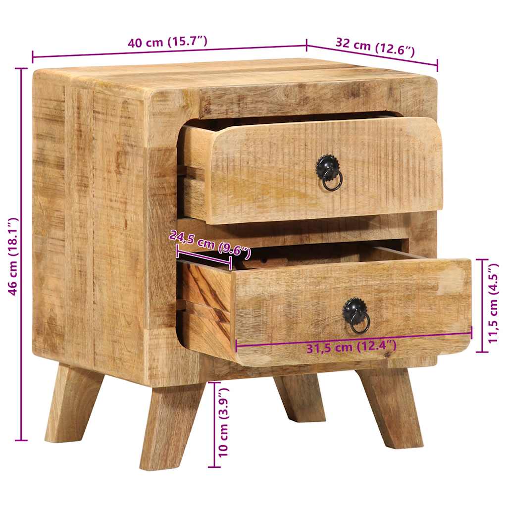 Comodini 2pz 40x32x46 cm in Legno Massello di Mango Grezzo | homemem39