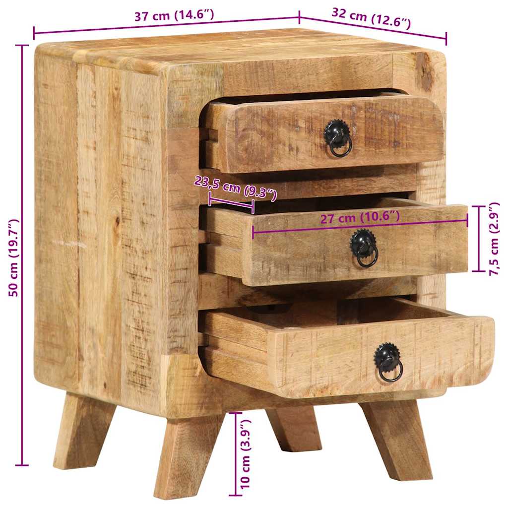Comodino 37x32x50 cm in Legno Massello di Mango Grezzo | homemem39