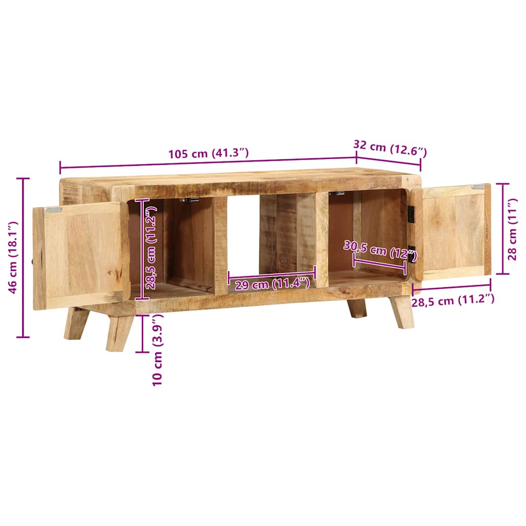 Mobile Porta TV 105x46x32 cm in Massello di Mango Grezzo - homemem39