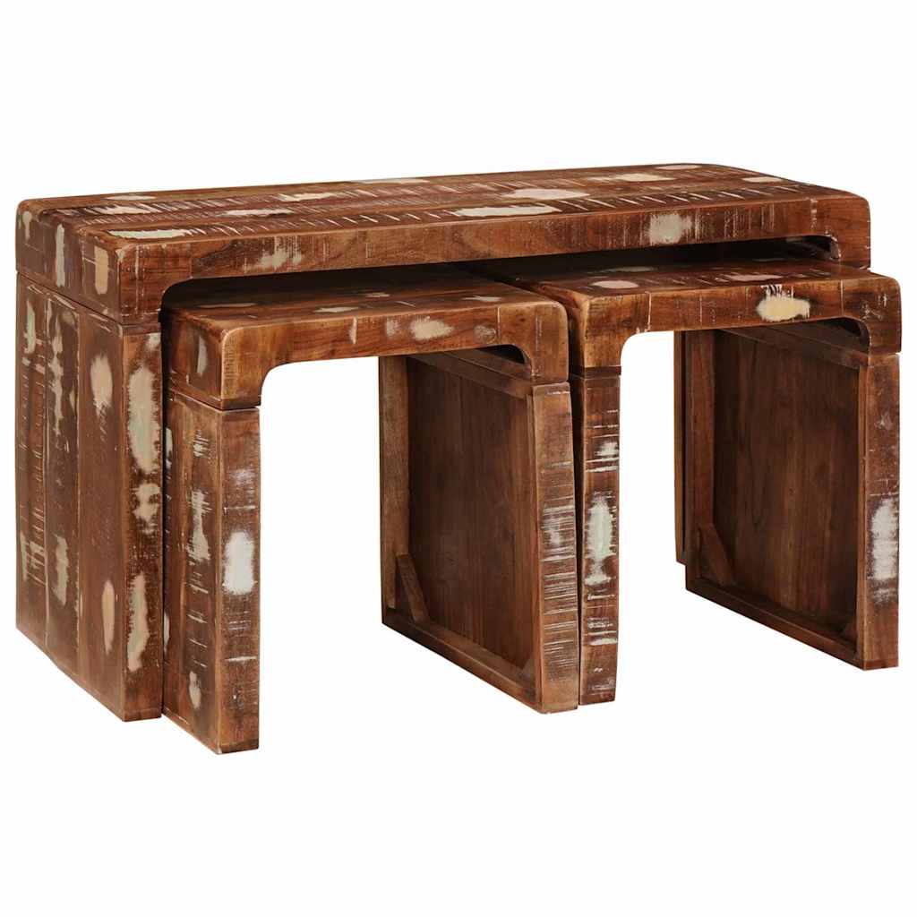 Tavoli da annidamento 3 pcs legno massello di riciclo