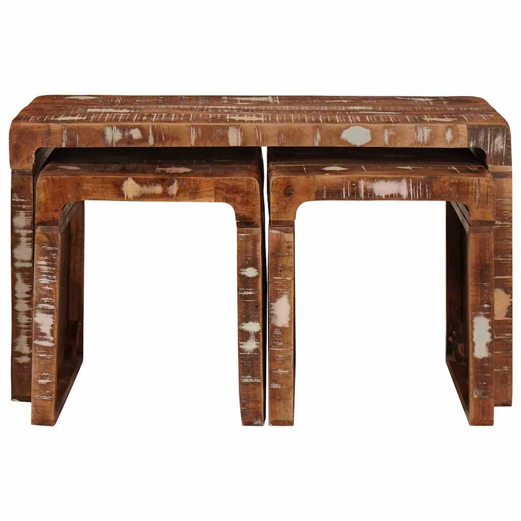 Tavoli da annidamento 3 pcs legno massello di riciclo
