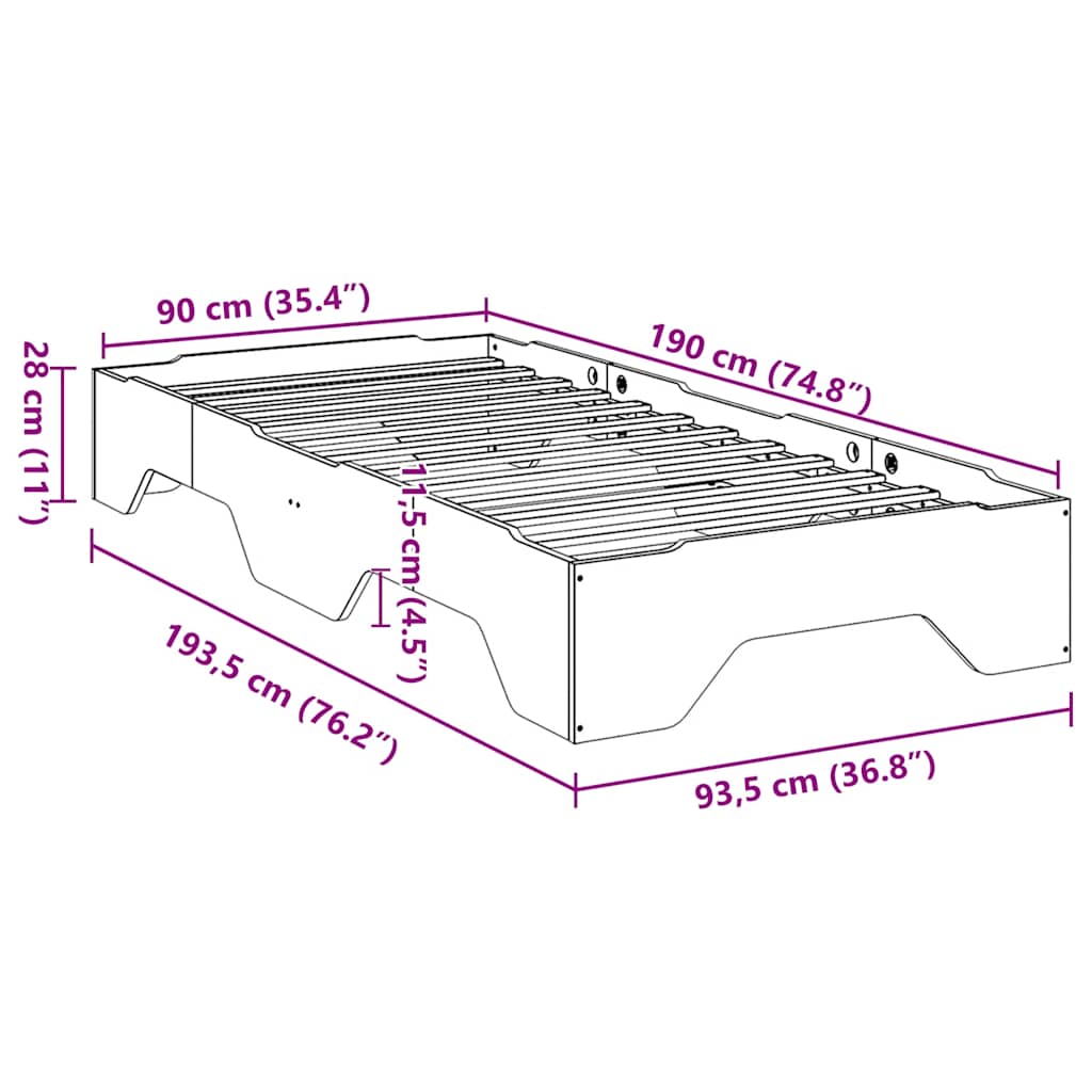 Giroletto senza Materasso Impilabile Bianco 90x190 cm Legno | homemem39