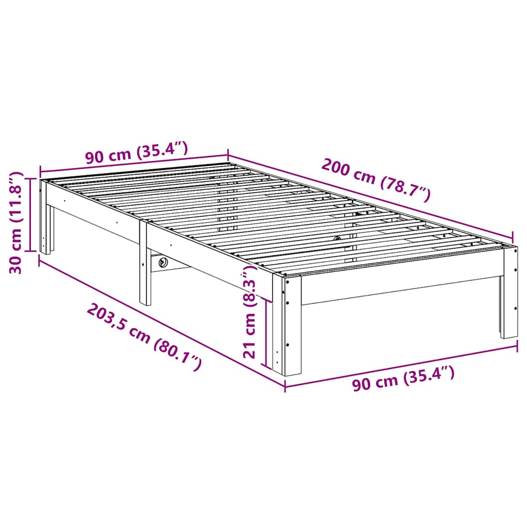 Giroletto senza Materasso Marrone Cera 90x200 cm Massello Pino | homemem39