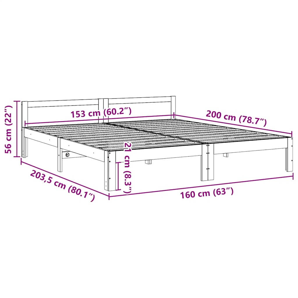 Giroletto senza Materasso Bianco 160x200 cm Legno Massello Pino | homemem39