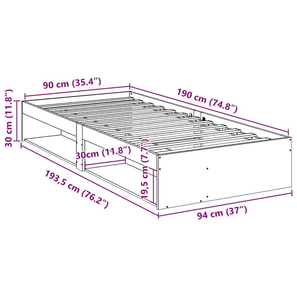 Dormeuse senza Materasso Bianca 90x190 cm Legno Massello Pino | homemem39