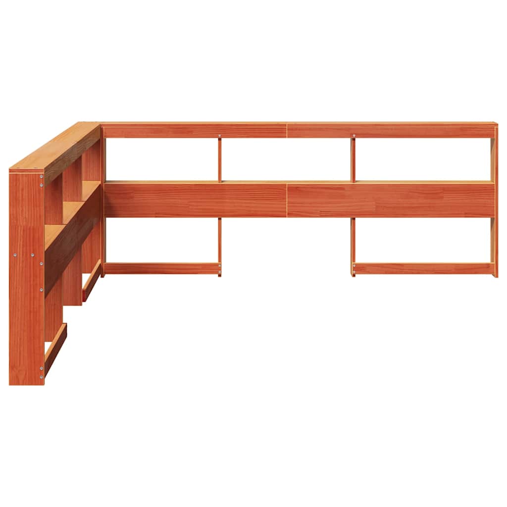 Testiera Libreria a L Marrone Cera 200cm Legno Massello di Pino