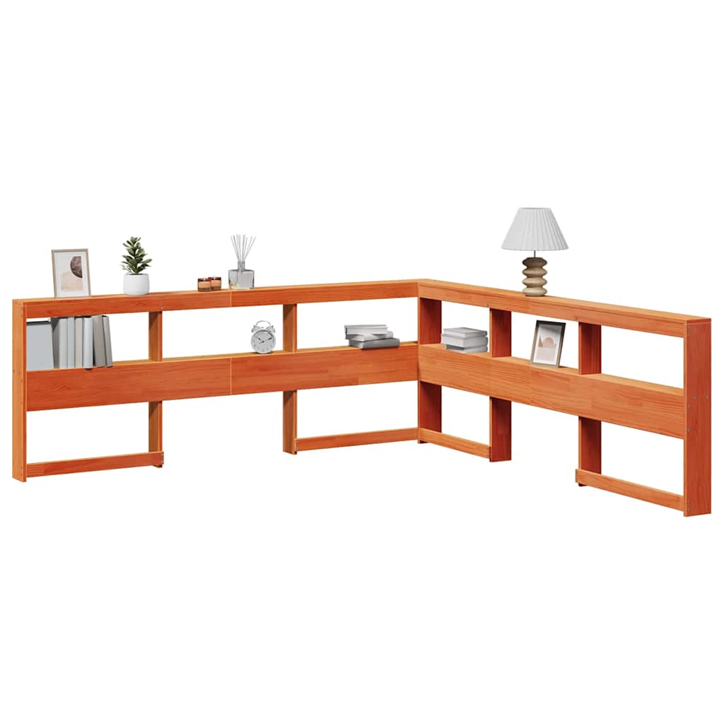 Testiera Libreria a L Marrone Cera 200cm Legno Massello di Pino