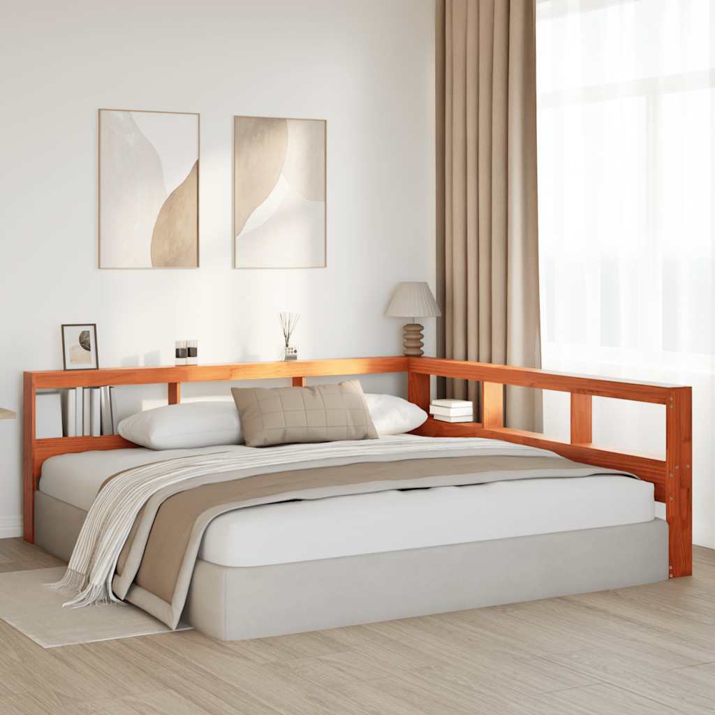 Testiera Libreria a L Marrone Cera 180cm Legno Massello di Pino