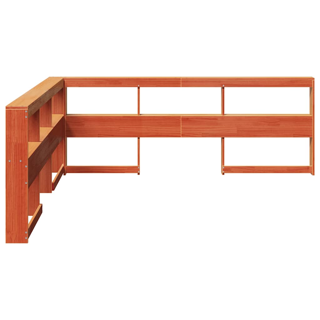 Testiera Libreria a L Marrone Cera 180cm Legno Massello di Pino