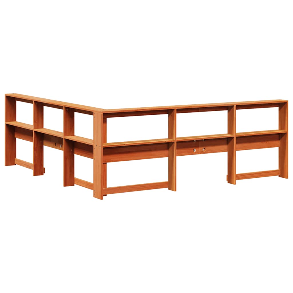 Testiera Libreria a L Marrone Cera 180cm Legno Massello di Pino