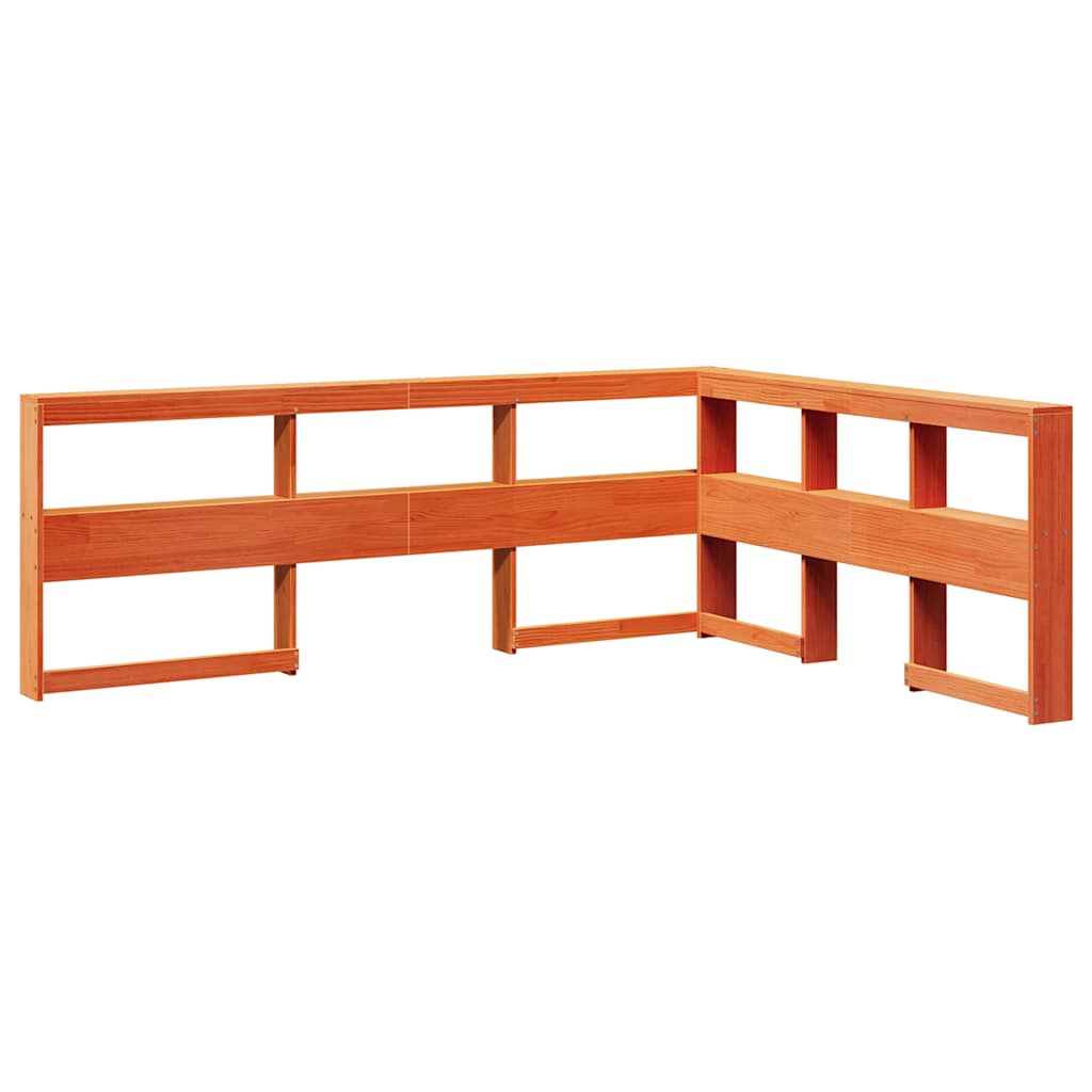 Testiera Libreria a L Marrone Cera 150cm Legno Massello di Pino